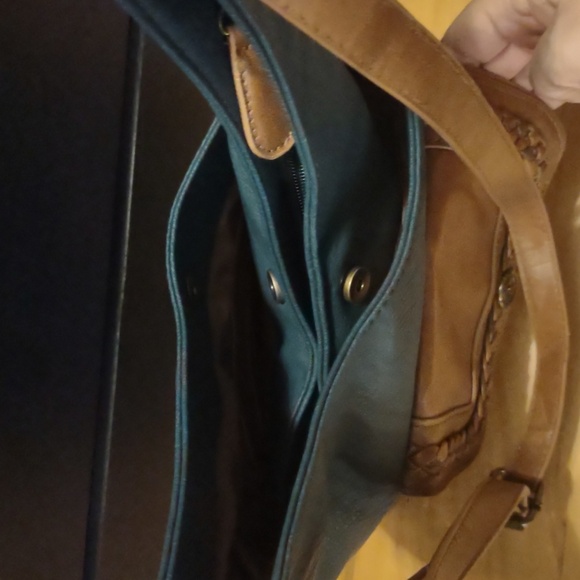 GAL teal  5 pocket faux leather‎ shoulder bag with brown adjustable strap - Picture 4 of 8